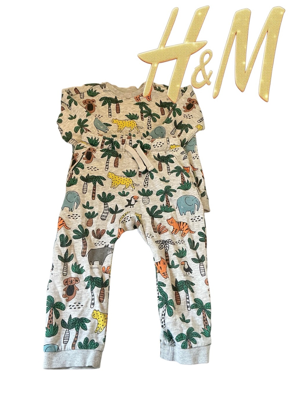 H&M Beige Jungle Animal Matching Set with Green and Orange Accents